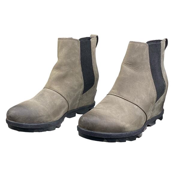 Sorel Women's Joan Of Arctic Olive Leather Hidden Wedge Chelsea Boots Size 9.5 - Picture 6 of 10